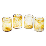 Novica Handmade Garden Relaxation In Amber Blown Recycled Glass Juice Glasses (Set Of 4)