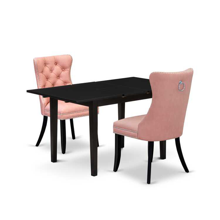 Ensemble de table de salle à manger 3 pièces, Noir, noir, noir, noir, Rose