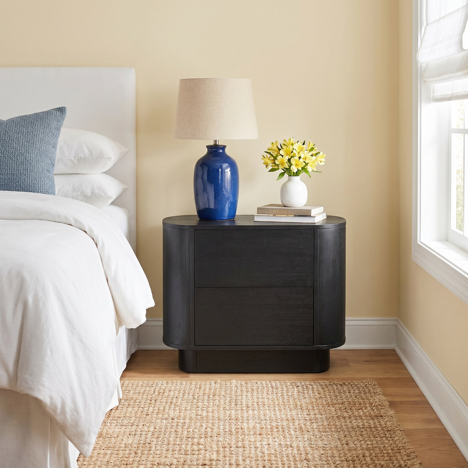 Haiden Acacia Nightstand, Aged Black Acacia