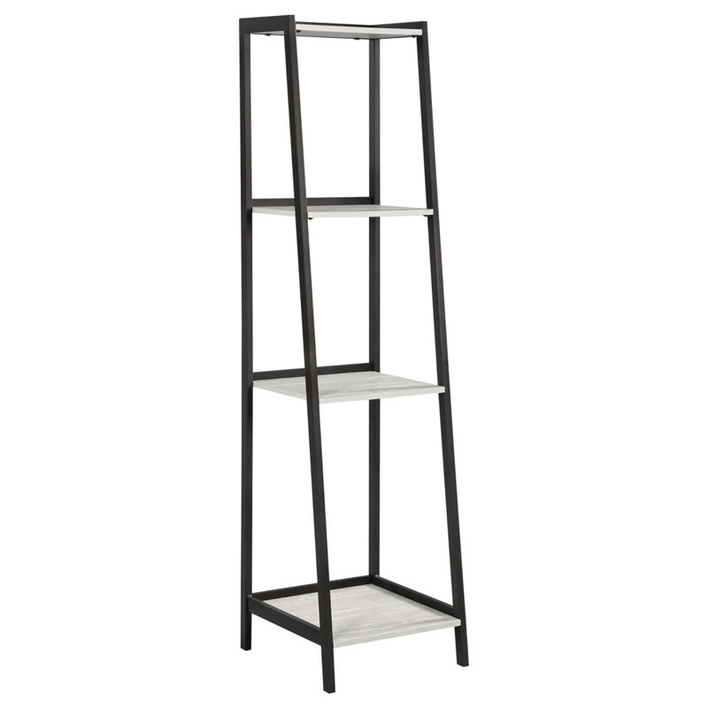 Bibliothèque échelle à 4 tablettes en pierre grise et noire
