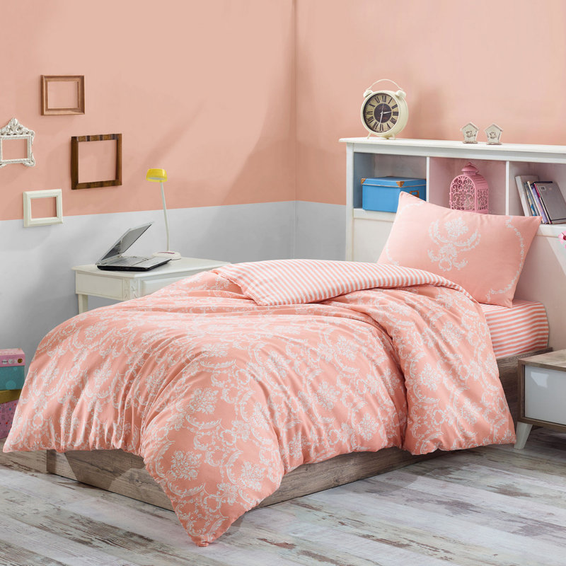 Ensemble de housse de couette en mélange de coton Gast, Rose, Housse de couette 61 po x 79 po + 1 taie d'oreille