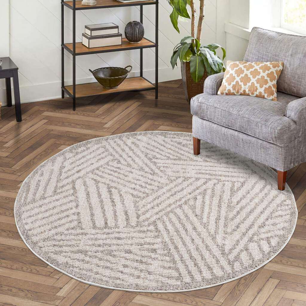 Teppich 9161 Kurzflor Geometrisch Beige mit Fransen für Wohnzimmer, Boho-Stil