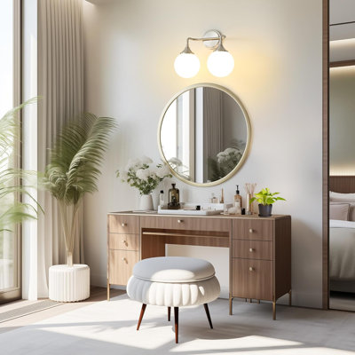Luminaire de salle de bain moderne avec abat-jour en verre blanc laiteux, luminaire de salle de bain Mid-Century au-dessus d'un miroir, applique murale 2 lumières pour une ambiance chaleureuse