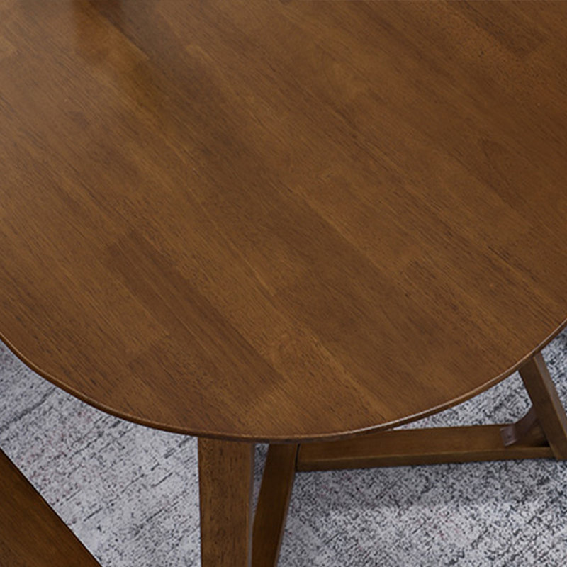 Nut-brown Oval Solid Wood Dining Table