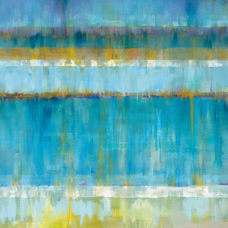 «Abstract Stripes» par Danhui Nai - peinture sur toile tendue, H 36 po x l 36 po, Cadre flottant doré, Non