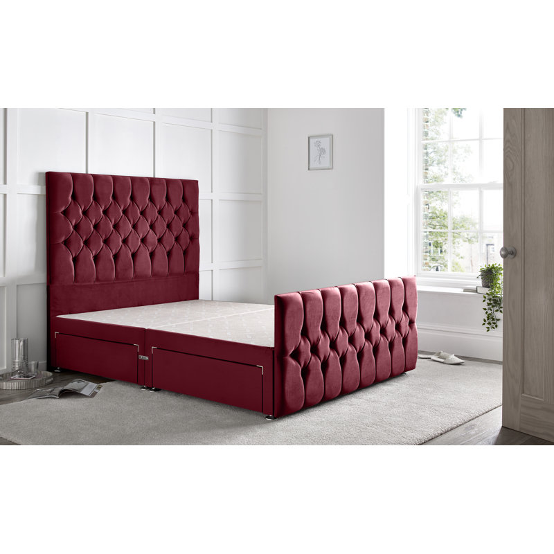 Fleisher Divan Bed with 54" Floorstanding Headboard, Maroon, Double (4'6), 4 Drawer