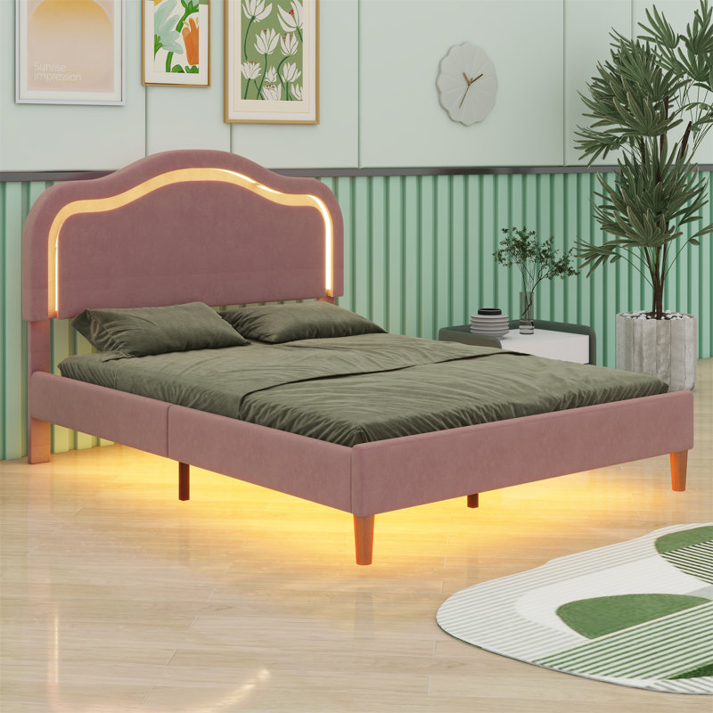 Anola Upholstered Velvet Standard Bed, Full, Pink