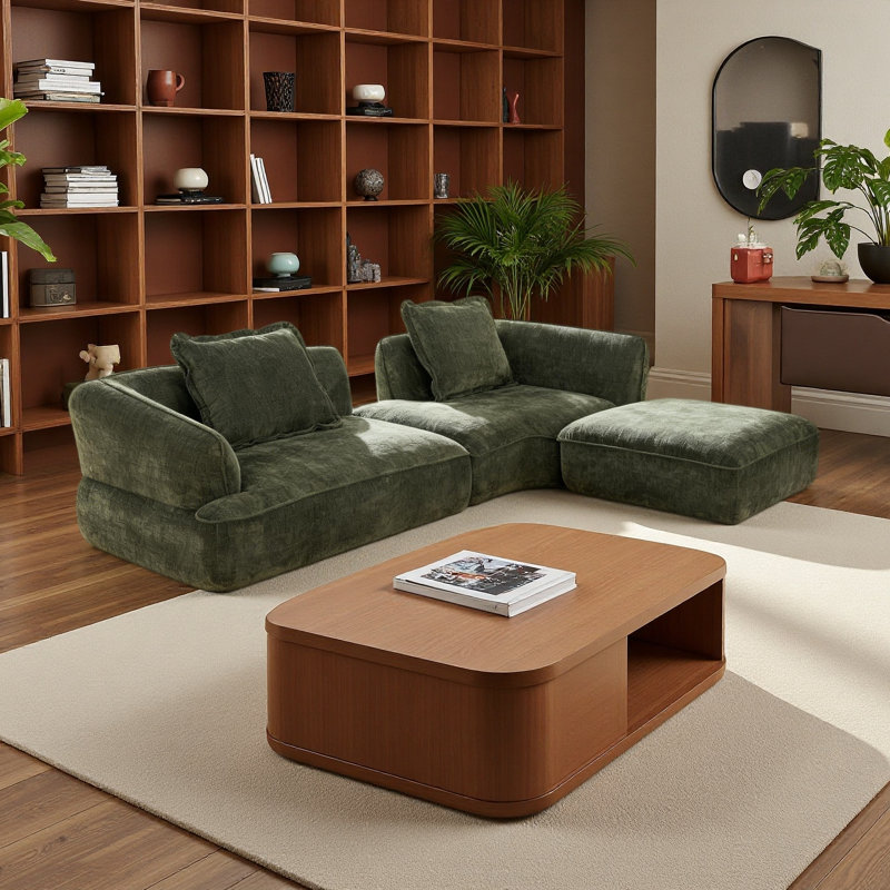 Canapé modulaire en forme de L 121,26 po avec éponge entièrement compressée haute densité et méridienne, Vert
