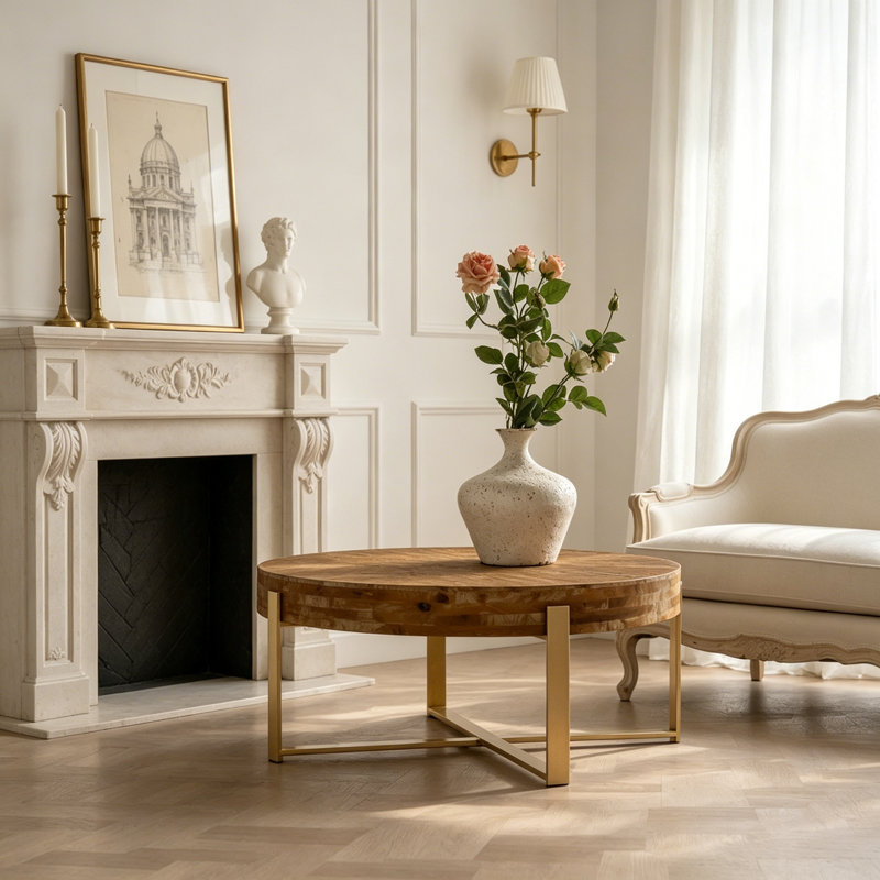 Table basse épissée moderne avec pieds croisés dorés, Gold 1