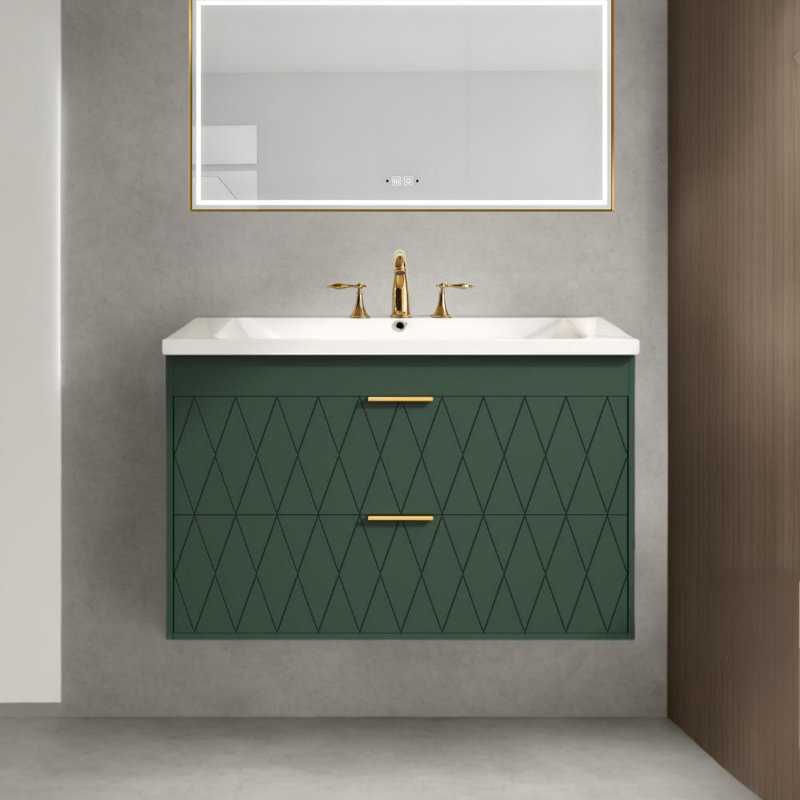 Meuble-lavabo mural 30 po avec lavabo en résine et 2 tiroirs, Vert