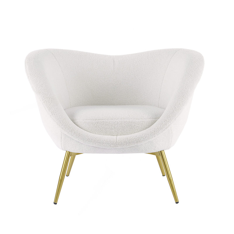 Manthey Upholstered Accent Chair Living Room Chair Bedroom Chair Velvet Chair, Cream White Teddy