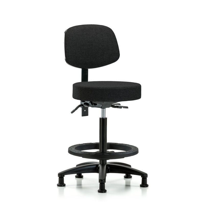 Sylvie Backed Adjustable Height Ergonomic Lab Stool with Footring Wheels, Black, Glides