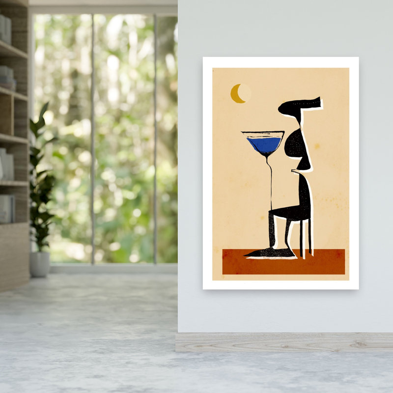 Moonlit Martini, paysage géométrique minimaliste abstrait, impression d'art mural, H 60 po x l 40 po