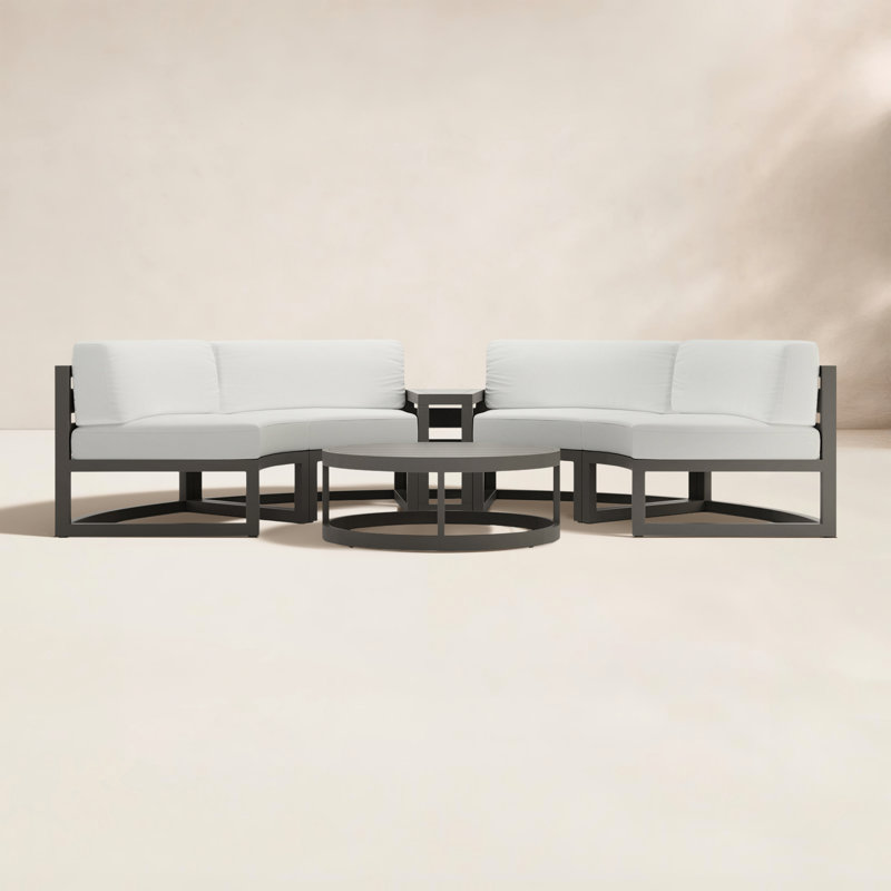 Bergeron 4 - Person Patio Conversation Set with Cushions, Spectrum Peacock Sunbrella® Plainweave, Slate
