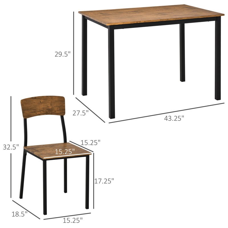 Industrial 5-Piece Dining Set with Dark Walnut MDF and Steel