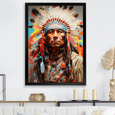 Native American Warrior Portrait - Art mural américain encadré