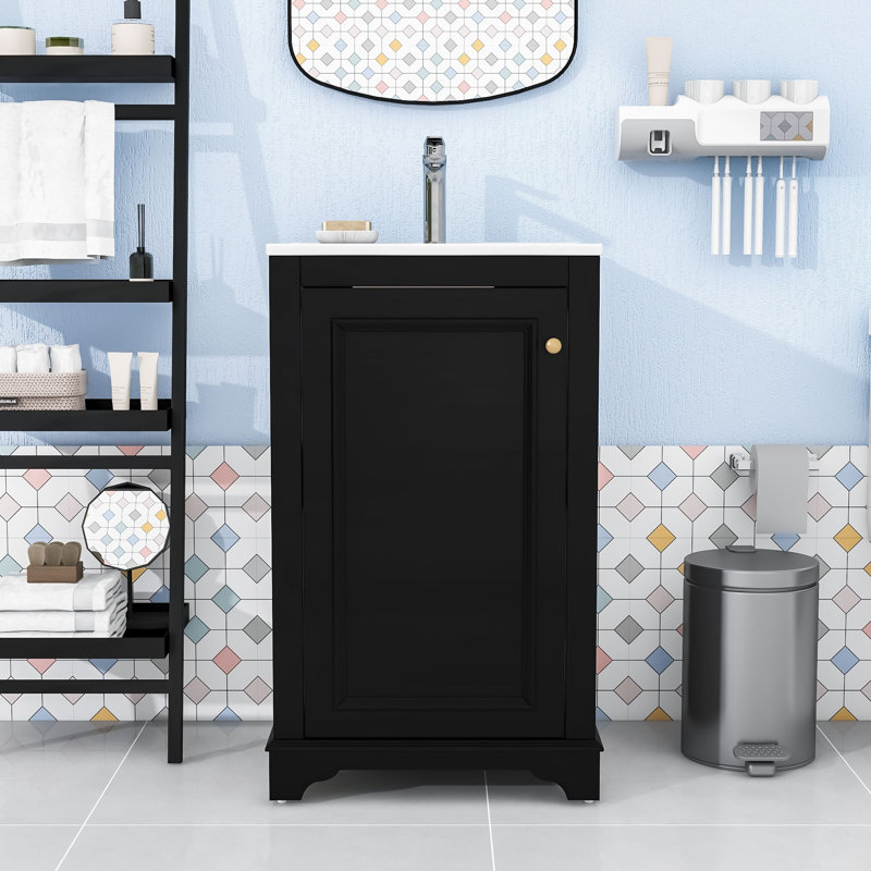 Meuble-lavabo moderne de style shaker avec lavabo - Conception compacte et durable avec porte à fermeture en douceur, Noir