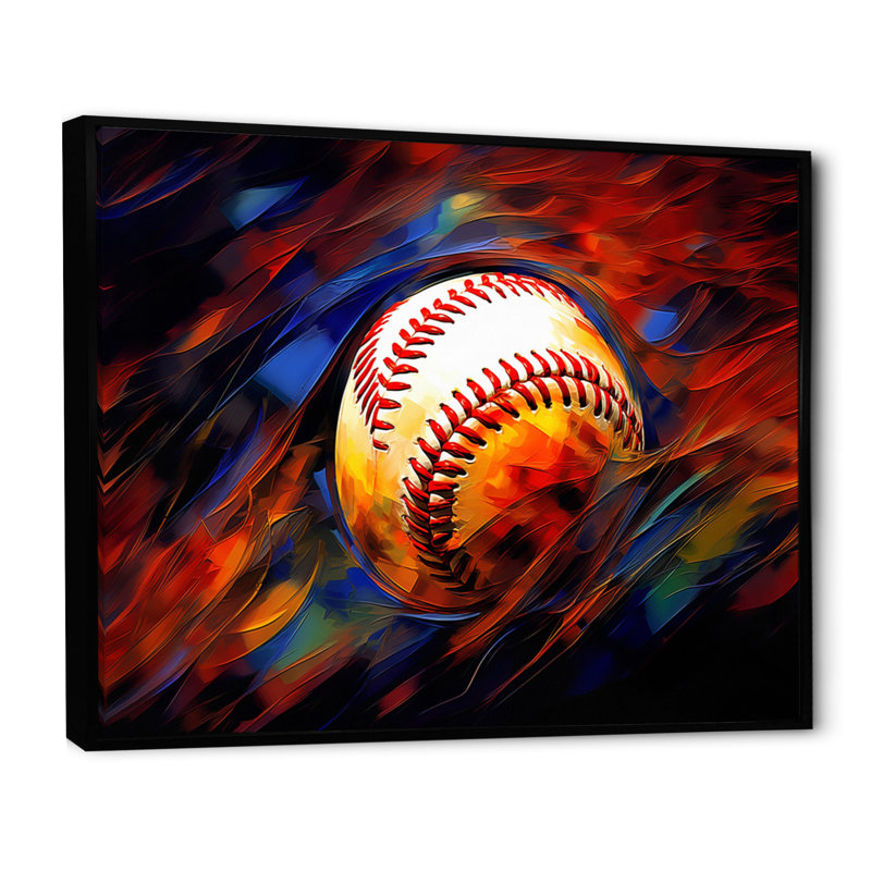 Baseball Abstract Glory I - Sports, art mural sur toile, H 12 po x l 20 po x P 1 po, Cadre flottant noir