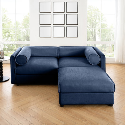 Luxueux chenille avec rangement, bleu pour un espace de vie élégant, un support caché et ergonomique confortable