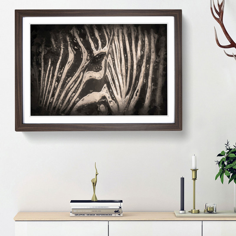 Eye of the Zebra in Abstract - Picture Frame Graphic Art Print, Walnut Framed, 27cm H x 36cm W x 2cm D