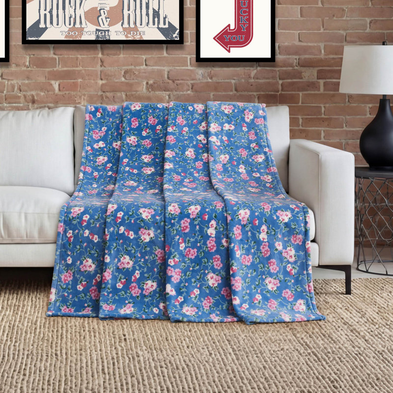 Lucky Brand 90" x 90" Oversized Plush Throw Blanket, Amalee Blue Jasper