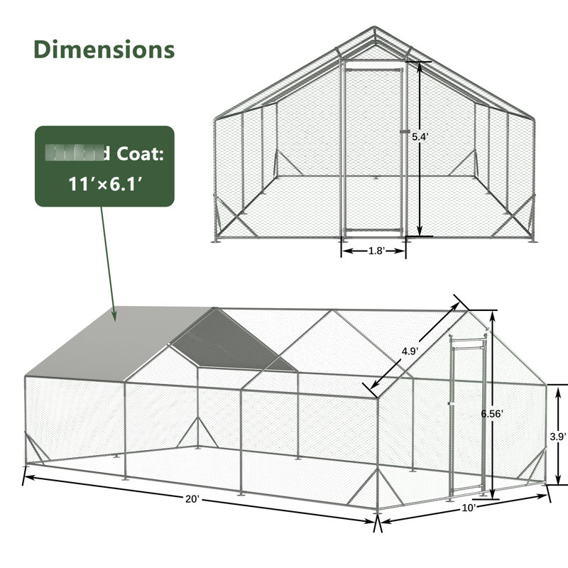 Cage à poulets en treillis galvanisé avec couvercle imperméable et imperméable amovible pour de multiples environnements extérieurs