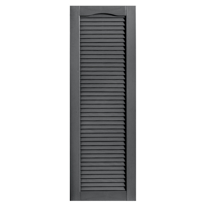 Paire de volets à persiennes cathédrale style pleine longueur ouverts, Gris, 16 po, 33 po