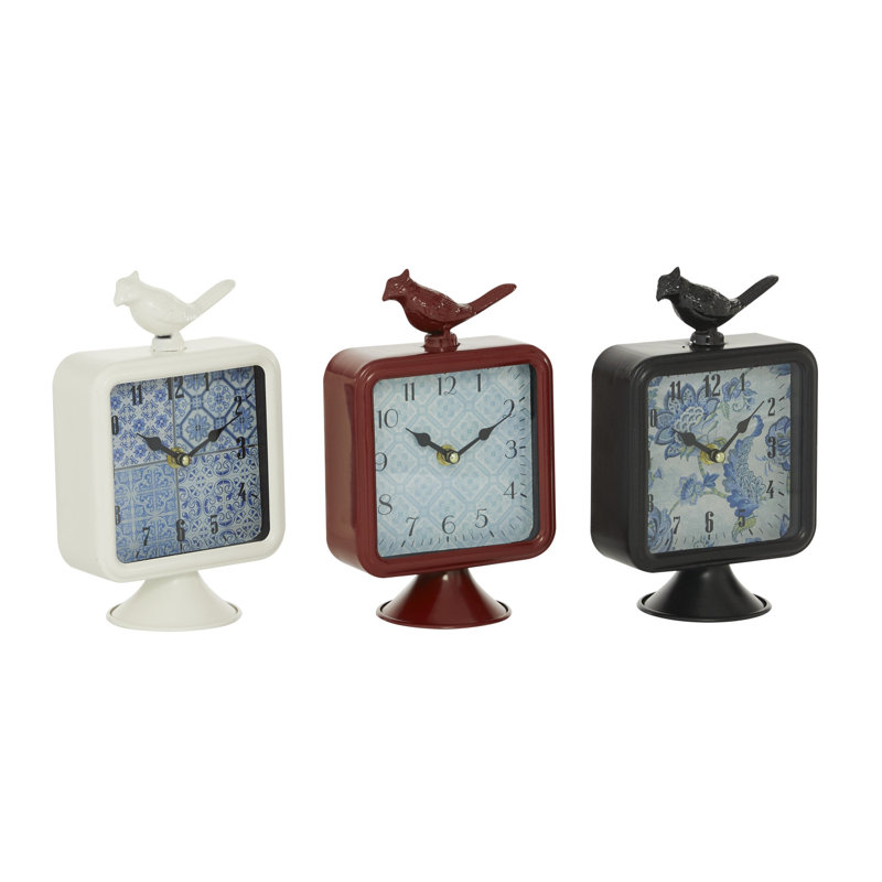Horloge de table analogique à quartz en acier inoxydable en rouge / noir / blanc
