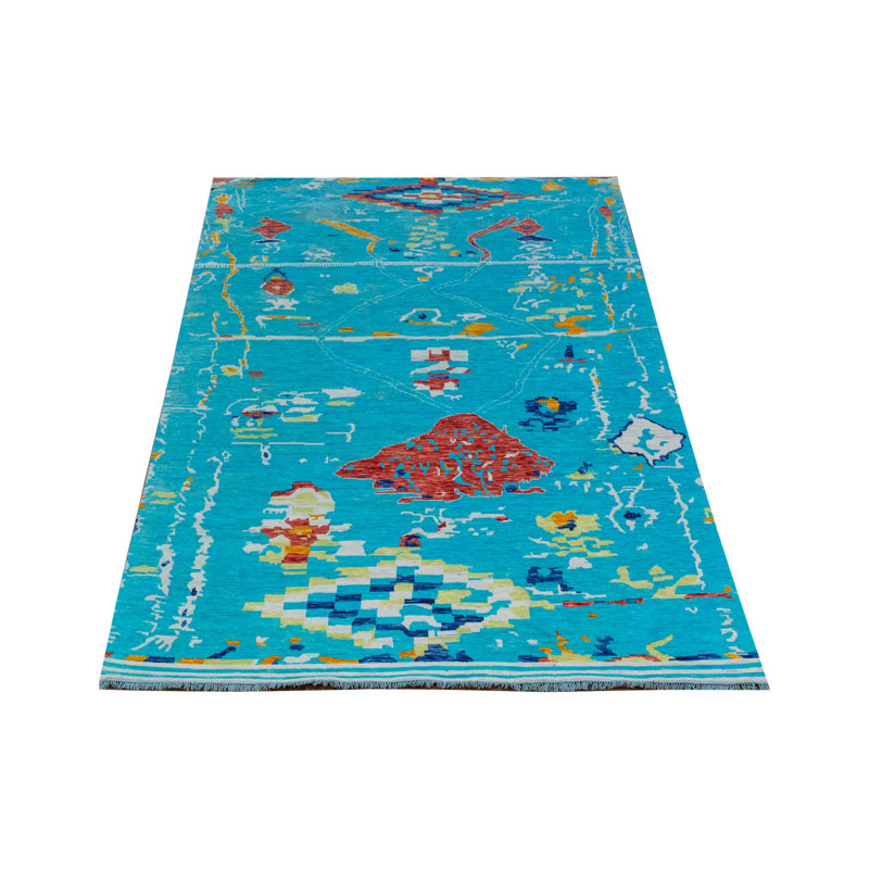 9' X 12' TURQUOISE Quality Wool New Handmade Modern Transitional Rug #I-1305