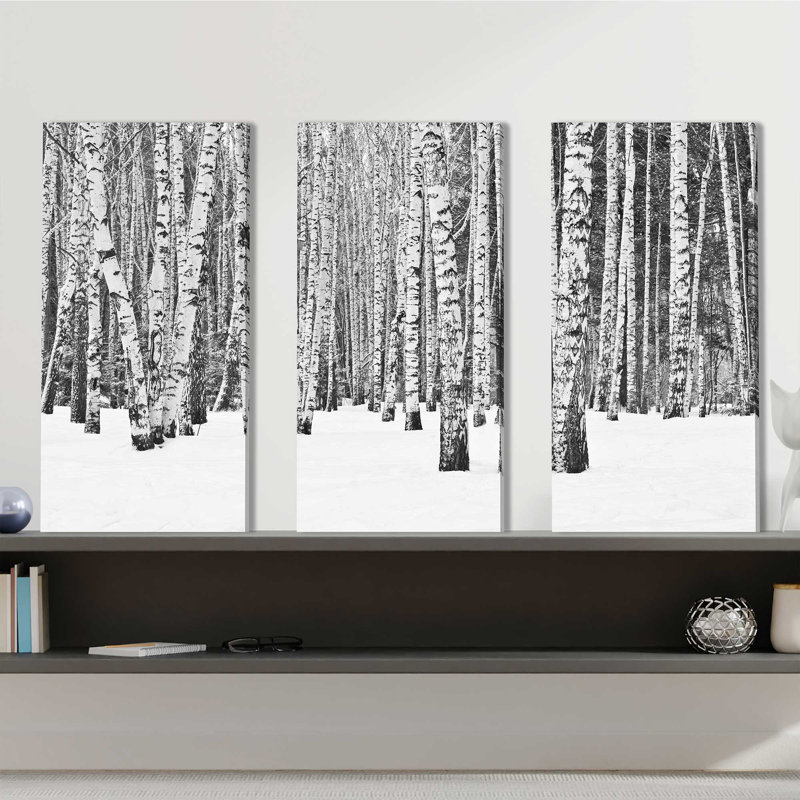 «Birch Trees In Winter», ensemble de 3 impressions sur toile