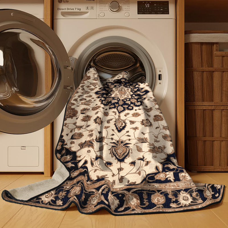 Tapis brun lavable à la machine, Rond 8 pi
