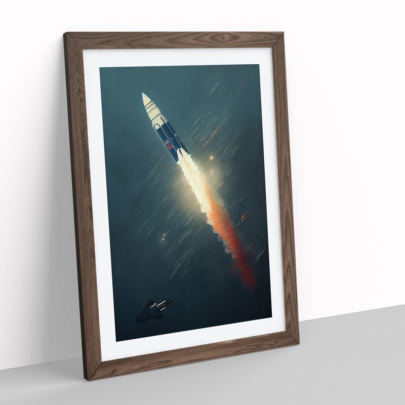 Spectacular Spaceship Rocket - Single Picture Frame Painting, 46cm H x 34cm W x 2cm D, Brown Framed