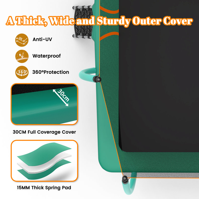 Longue trampoline rectangulaire extérieure pour adultes 8X14FT, Vert