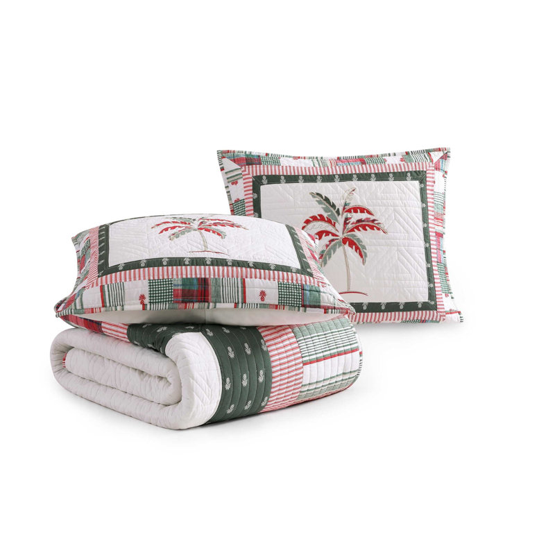 Ensemble de courtepointe réversible Tommy Bahama Palm Tree, Courtepointe pour grand lit + 2 taies décoratives