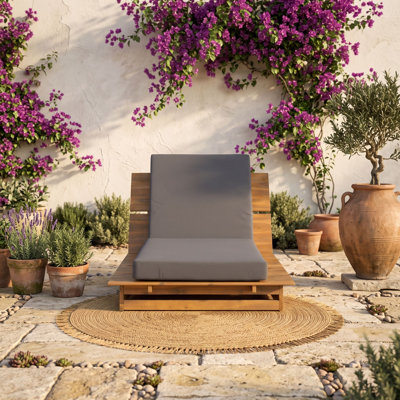 Wood Adjustable Patio Chaise Lounge with Cushion
