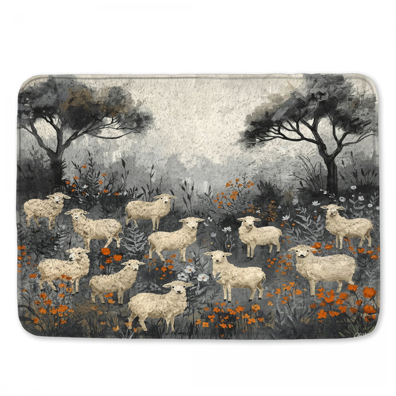 Tapis de bain Sheep In Wildflowers, L 24 po x L 17 po