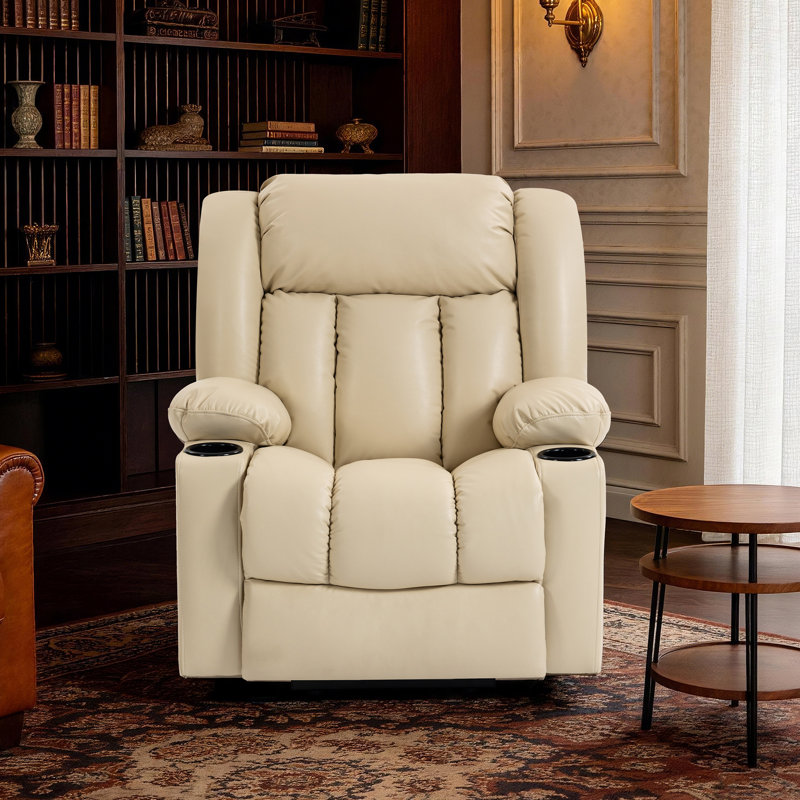 39.4'' Wide Dual Motor Zero Gravity Recliner Breathable Leather With Massage Heat Cup Holders Side Pocket and USB Port, Beige