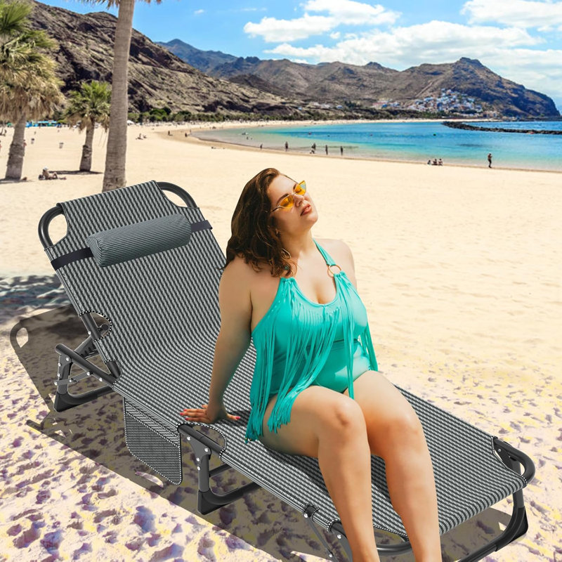 Heavy Duty Folding Chaise Lounge Chair With 5-Position Adjustable Backrest, Portable Outdoor Patio Lounger For Poolside, Beach, Lawn, And Camping