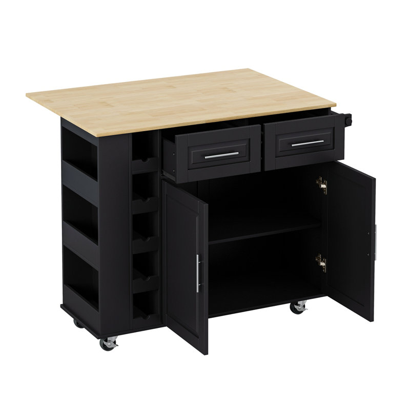 Chariot d'îlot de cuisine multifonctionnel avec tabourets de bar élégants et minimalistes, ensemble combiné, pratique et pratique (îlot de cuisine noir + tabourets de bar bruns)