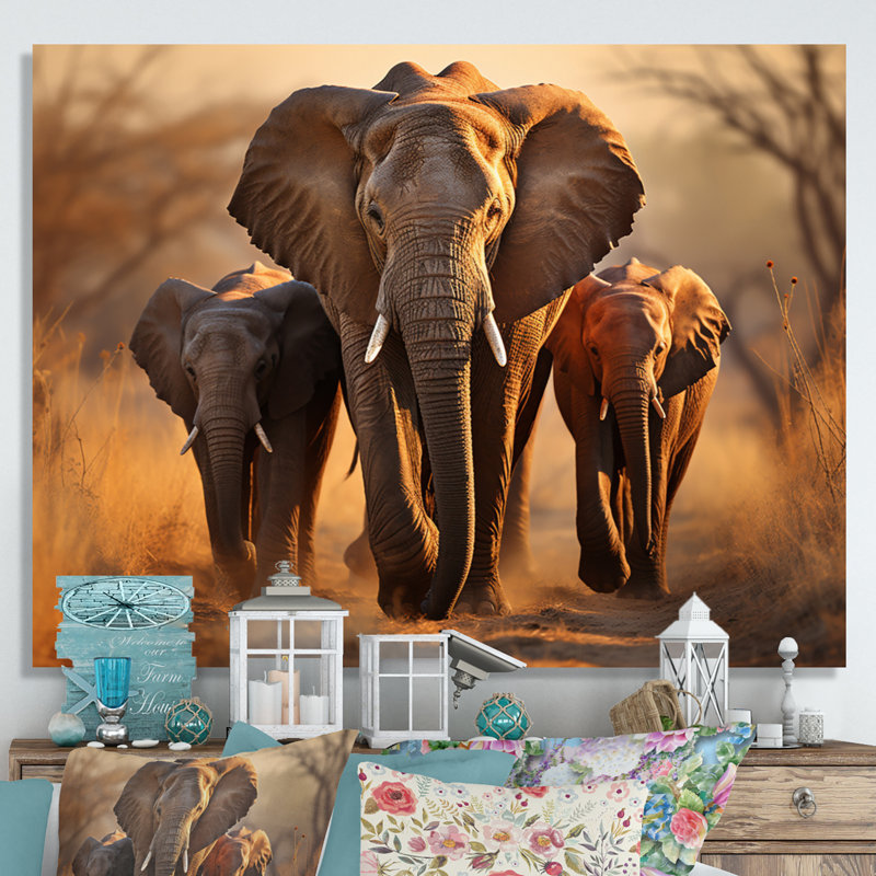 Éléphants d'Afrique, «Family Bond», Toile tendue, H 16 po x l 32 po x P 1 po