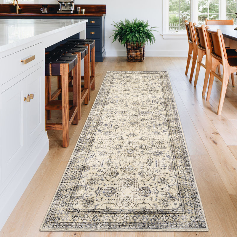 Washable 2x6 Runner Rug for Kitchen Non Slip Oriental Floral Vintage Carpet Distressed Rugs Retro Mat for Hallway Entryway Bedroom
