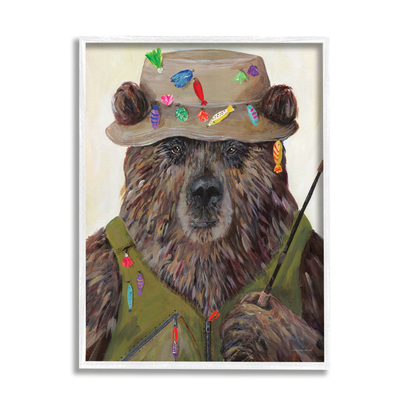 Tenue de pêcheur, grizzly brun, mât de pêche par Kamdon Kreations - Peinture, H 20 po x l 16 po x P 1,5 po