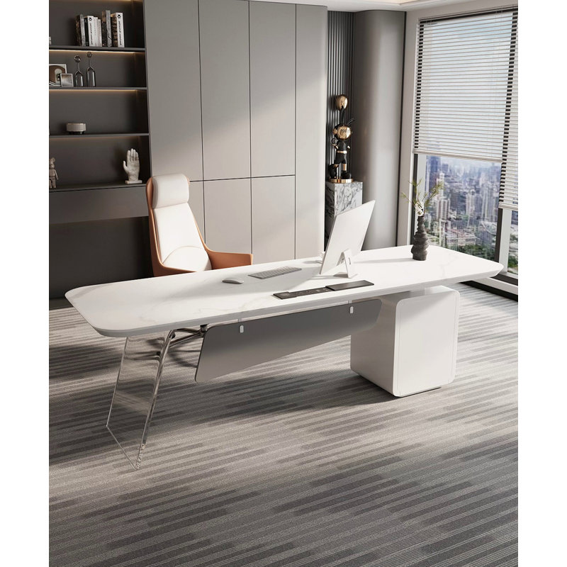 Bureau moderne en pierre frittée et acrylique Modern Minimalist, H 29,5 po x l 70,9 po x P 27,6 po