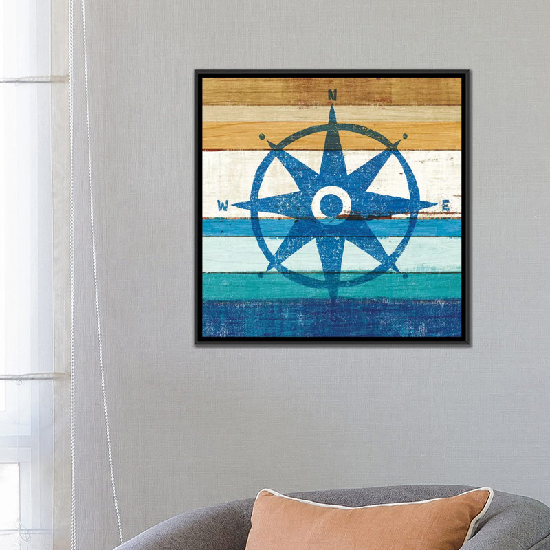 «Beachscape Series: Compass I», impression sur toile, H 18 po x l 18 po x P 1,5 po, Toile encadrée noire, Pas de tapis