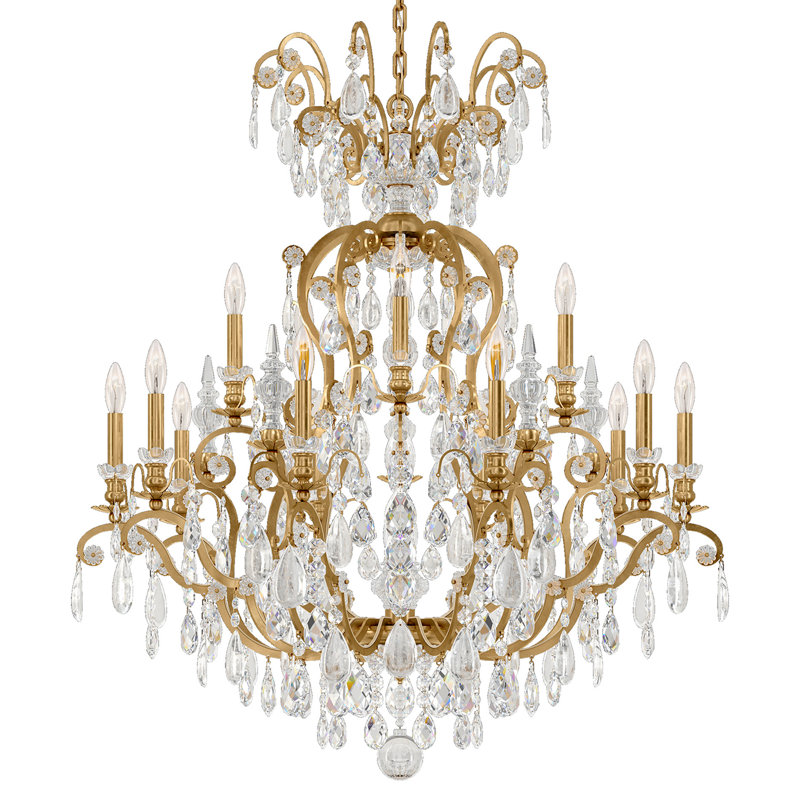 Renaissance 16 - Light Glass Chandelier, Clear Rock Crystal, Heirloom Gold