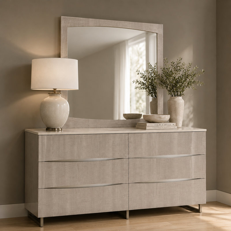 Commode marin à 6 tiroirs avec miroir - Gris
