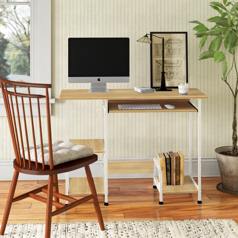 Aleta Steel Computer Desk, Natural/White