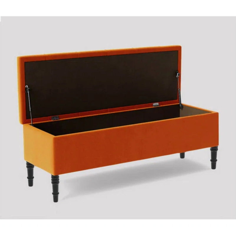 Swiss Chesterfield Ottoman Storage Bench - Upholstered Plush Velvet Shoes Bench with Black Turned Wooden Legs