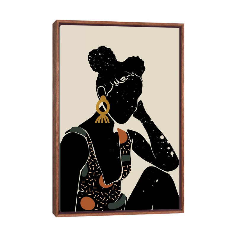 Black Hair VI - impression d'art graphique, Aucun mat, H 26 po x l 40 po x 1,5 po, Toile avec cadre en bois brun classique