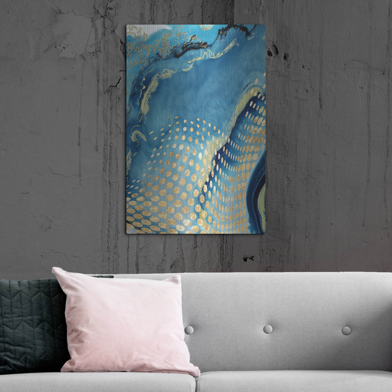 «Waves and Dots 1» par Karen Smith, art mural en métal de luxe, 24 po x 36 po
